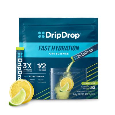 DripDrop Hydration Packets - Lemon Lime - Single Serve Electrolytes Powder Drink Mix - Non-GMO, Gluten Free, Vegan - 32 Sticks