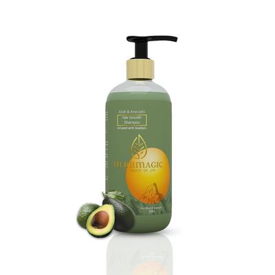 HERBMAGIC Aioli Avocado Hair Growth Shampoo - Natural Hair Growth Shampoo Infused With Anagain Power Of 3 Super Ingredeints - Amla, Avocado Aioli Ayurvedic Shampoo For Men, Women 300ml Green