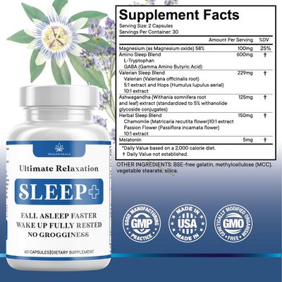 Relaxation Sleep Aid, Natural Non-Habit Forming, Sleep Supplement Developed to Support for Longer Better Sleep, Chamomile, Magnesium, Melatonin, Ashwagandha, GABA, Drug-Free (120 Count)