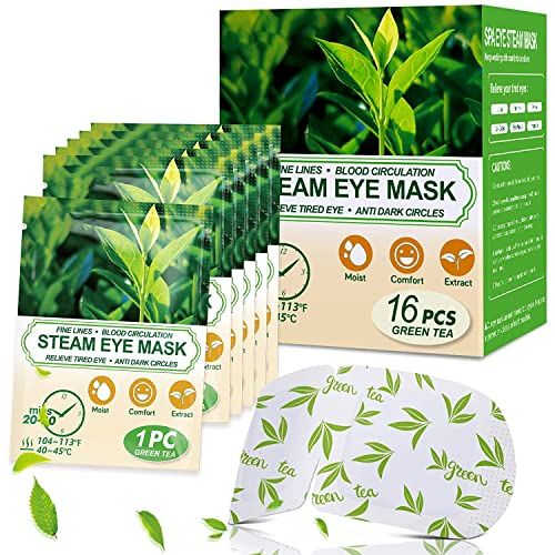 ProCIV 16 Packs Steam Eye Masks for Dry Eyes, Green Tea Warm Eye Mask, Relief Eye Fatigue Hot Sleep Mask for Puffy Eyes Mask, Disposable Moist Heating Compress Pads for Sleeping, Self Heated Eye Mask