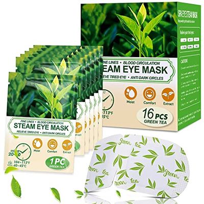 ProCIV 16 Packs Steam Eye Masks for Dry Eyes, Green Tea Warm Eye Mask, Relief Eye Fatigue Hot Sleep Mask for Puffy Eyes Mask, Disposable Moist Heating Compress Pads for Sleeping, Self Heated Eye Mask