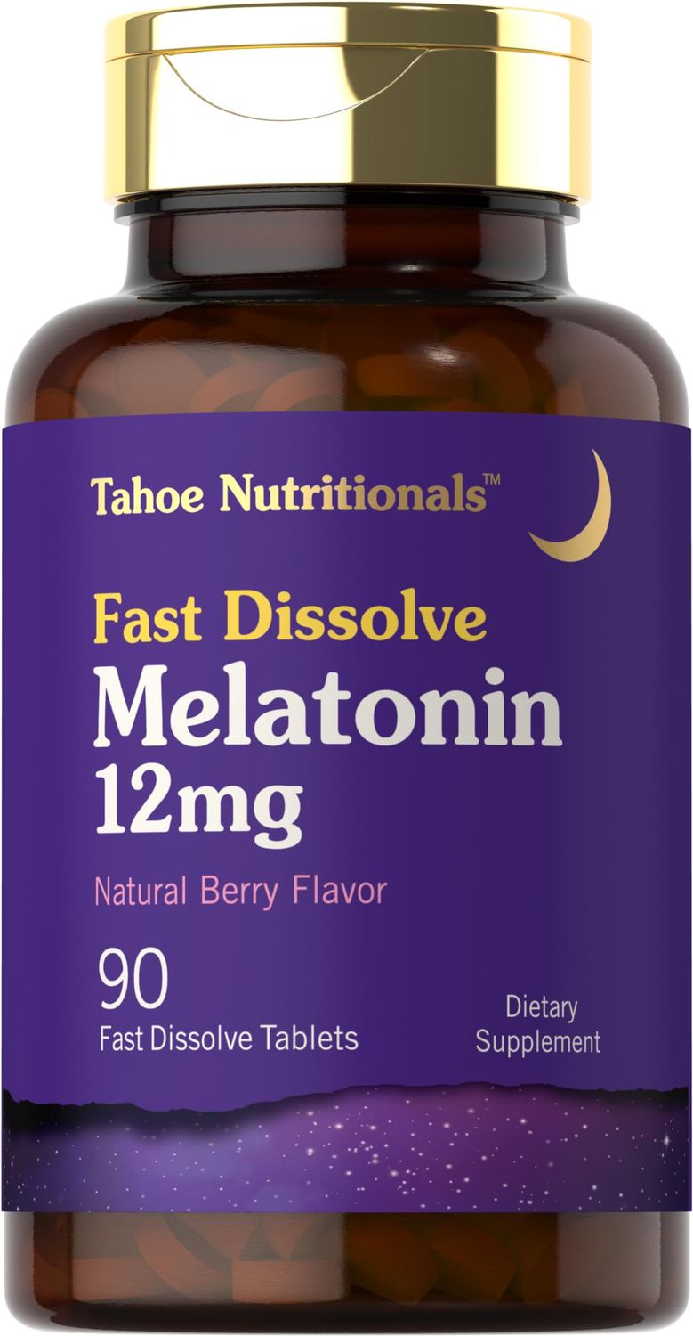 Tahoe Nutritionals Melatonin 12mg 90 Fast Dissolve Tablets Berry Flavored Supplement Vegetarian, Non-GMO, Gluten Free