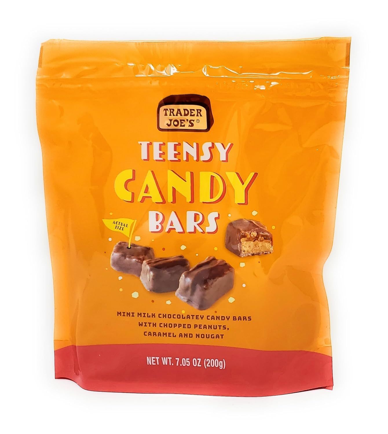 Teensy Candy Bars Mini Milk Chocolatey Candy Bars with Chopped Peanuts, Caramel and Nougat 7.05oz Single Bag by Trader J&#39;s
