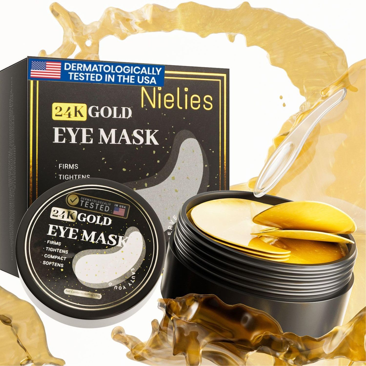 Nielies Under Eye Patches for Women (30 Pairs) - Eye Patches for Puffy Eyes and Dark Circles, Eye Bags - Skin Care with Collagen eye patches for women - Anti-Aging Eye Masks (24 Gold- Box)