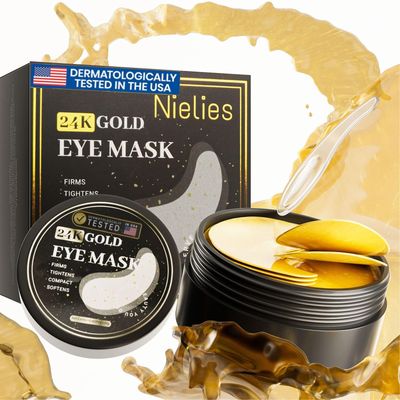 Nielies Under Eye Patches for Women (30 Pairs) - Eye Patches for Puffy Eyes and Dark Circles, Eye Bags - Skin Care with Collagen eye patches for women - Anti-Aging Eye Masks (24 Gold- Box)