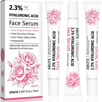 ABOTE 2.3 Hyaluronic Acid Serum for Face with 5 Rosa Rugosa Flower Water Deep Moisturizing Anti-Wrinkle (3Pack-Each 0.507 fl.oz 15ml)