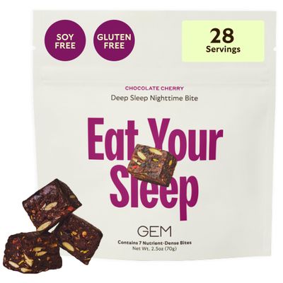 GEM Natural Deep Sleep Aid Nighttime Bite Melatonin Free, Non-Habit Forming L-Theanine, Magnesium, Valerian Root Extract Gluten Free, Soy Free Earthy Herbal Chocolate Cherry 28 Servings