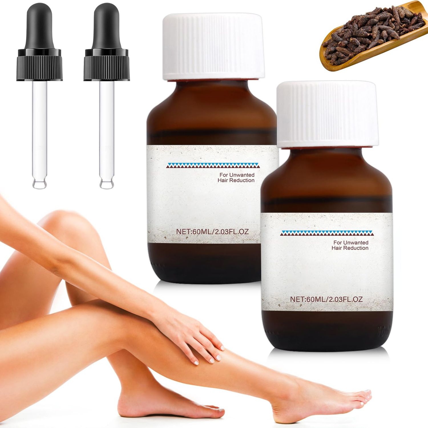 2PCS OOil for Hair Removal,Natural Hair Oils with Dropper,Oil Decrease Hair Growth (60ML)