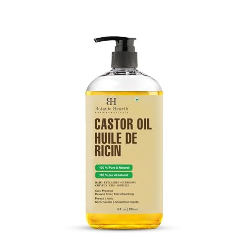 Botanic Hearth Castor Oil (8 fl oz) USDA Certified Organic 100 Pure Hexane Free Cold Pressed Promotes Growth for Eyelashes, Eyebrows Hair