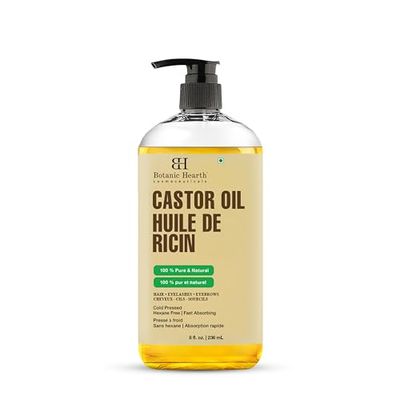 Botanic Hearth Castor Oil (8 fl oz) USDA Certified Organic 100 Pure Hexane Free Cold Pressed Promotes Growth for Eyelashes, Eyebrows Hair