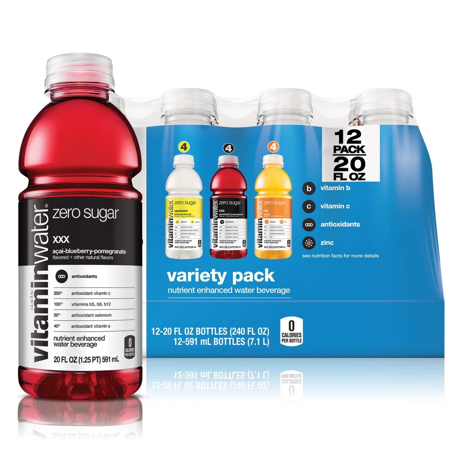 vitaminwater zero variety pack nutrient enhanced water w vitamins, 20 fl oz, 12 Pack