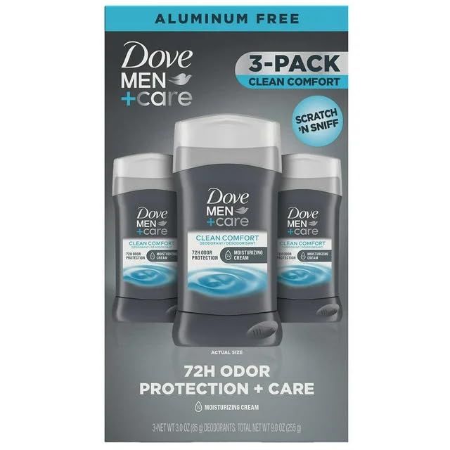 Dove MenCare 72-Hour Deodorant Stick Aluminum Free- Clean Comfort, 3 pk.3 oz