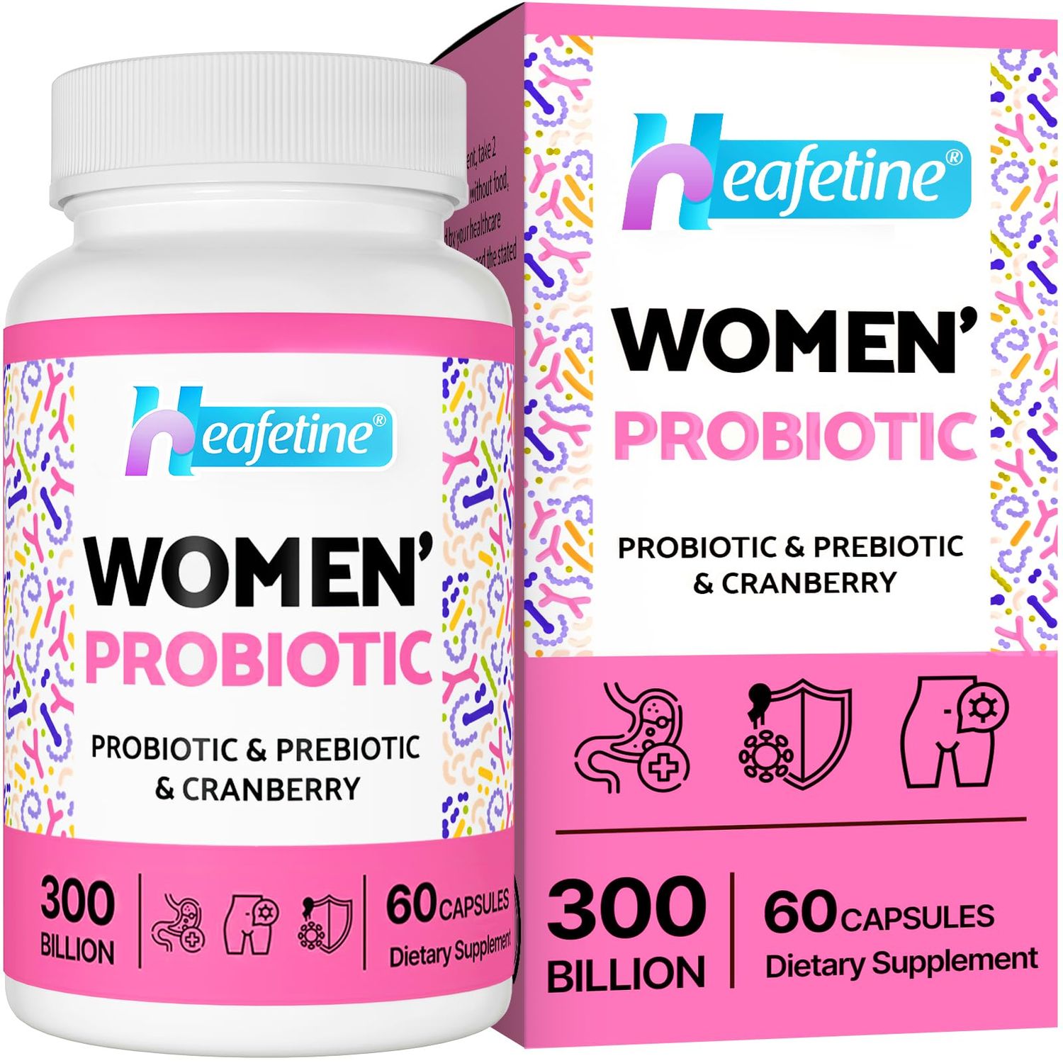 Vaginal Probiotics for Women, 300 Billion CFUs Probiotics for Women, 15-in-1 Womens Probiotic Prebiotics, for Vaginal, Urinary Tract, PH Balance, Immune, Digestive Gut, Bloating Health, 60 Caps