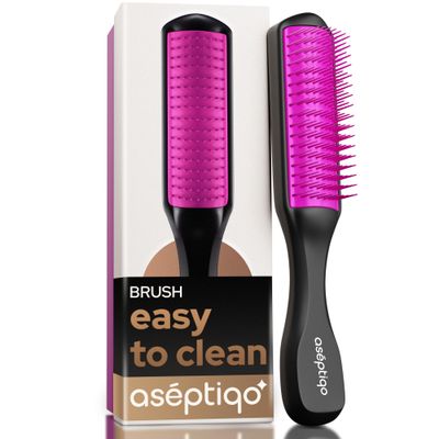 Asptiqo Brush - Premium Detangling Hair Brush, Compact Easy to Clean Multi Purpose HairBrush for Women, Men, Kids - Ideal for Straight to Wavy Hair, Wet or Dry, Heat Resistant Hair Brush