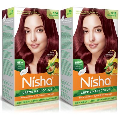 Nisha Crme Permanent Hair Color Hair Dye Burgundy (Pack of 2)
