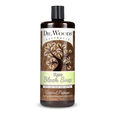 Dr. Woods Raw African Liquid Coconut Papaya Black Soap- Body Wash for Men Women, Organic Shea Butter, Gentle Exfoliant, Coconut Papaya Fragrance, Natural Cleanser for Face, Hands, Body- 32 Fl Oz