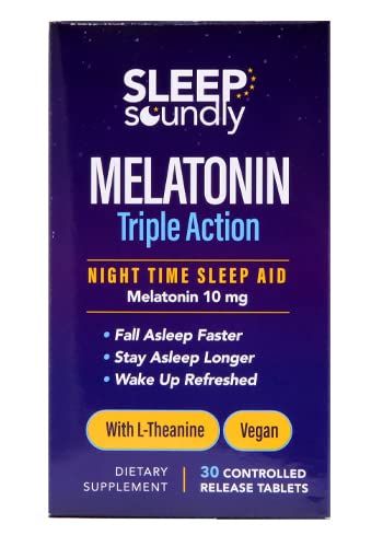 Sleep Soundly Melatonin Triple Action, with L-Theanine, Fall Asleep Faster, Wake Up Refreshed, 30 Tablets, 30 Servings