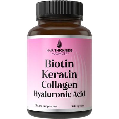 Biotin Keratin Marine Collagen Hyaluronic Acid, 4-in-1 Hair Growth Vitamins with 10000mcg Biotin Capsules, Thickening Complex for Women Men with Hair Thinning