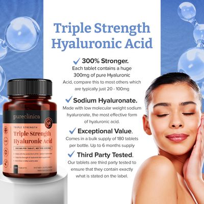 Triple Strength Hyaluronic Acid 300mg x 180 tablets (6 months supply). 300 stronger