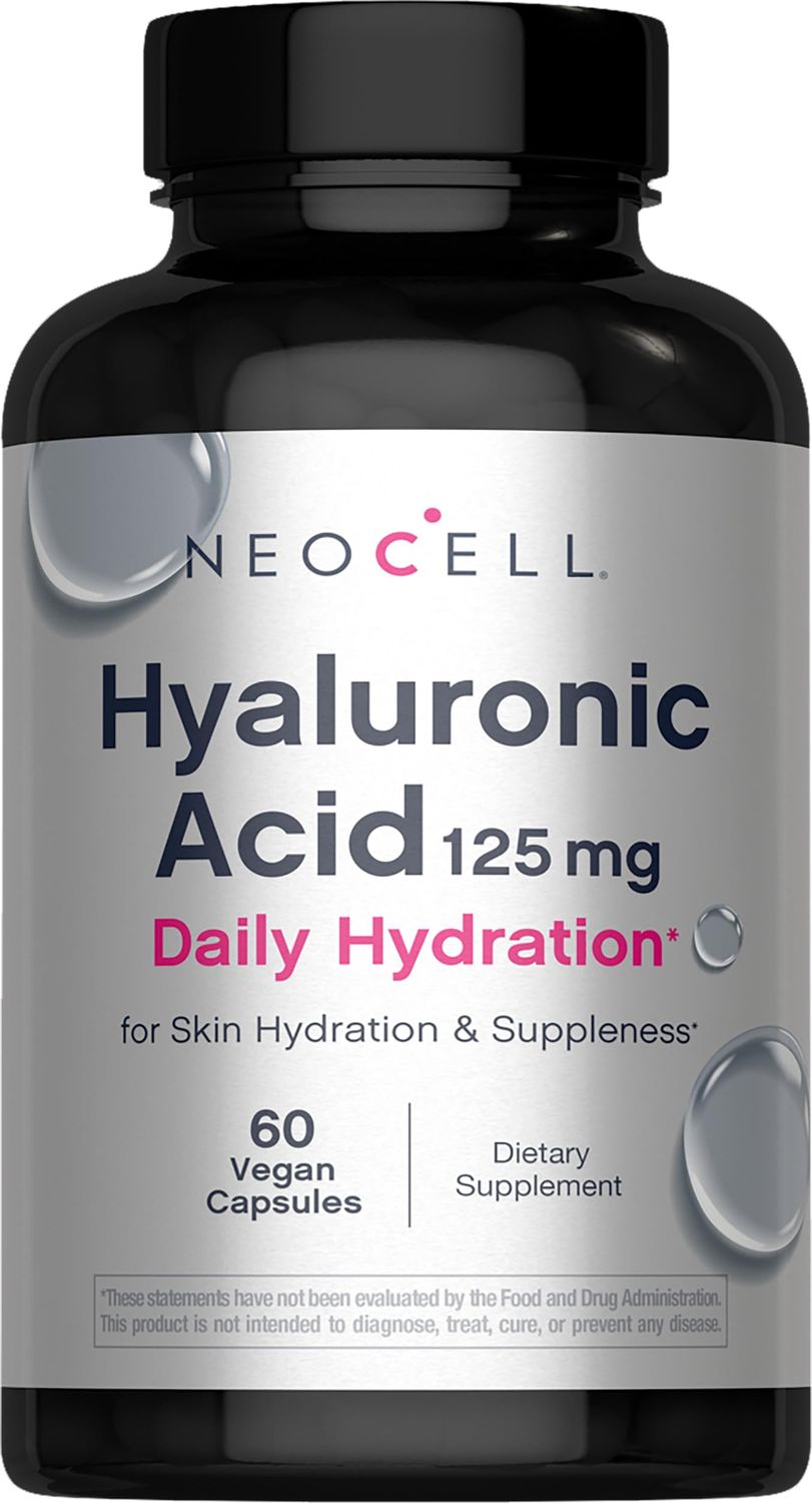 NeoCell Hyaluronic Acid, Daily Hydration for Skin Hydration Suppleness, 120mg, 60 Capsules (Package May Vary)