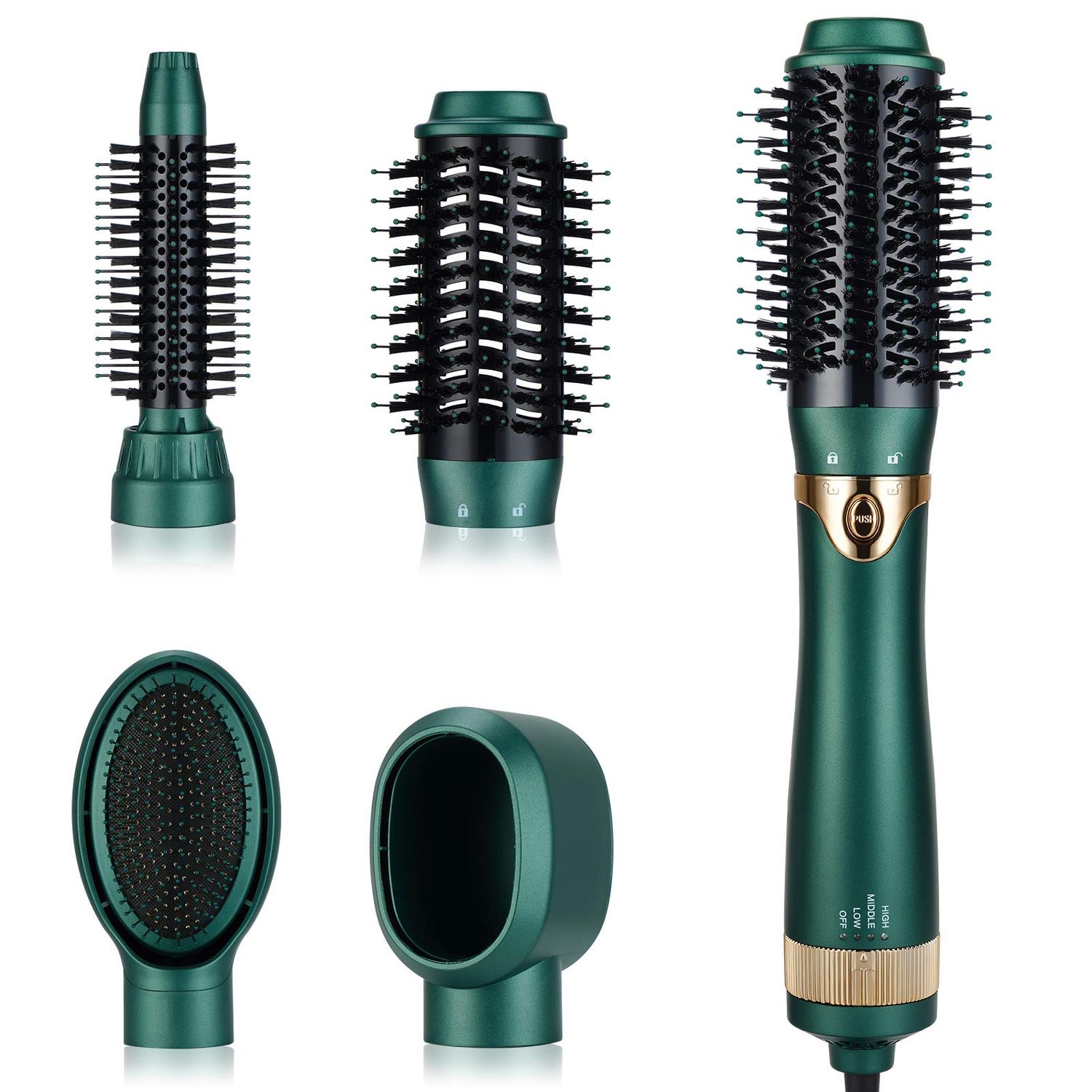 Necmuaih Retro Green Ceramic Hair Dryer and Brush Set, 4-in-1, Lightweight, Safe, and Quiet