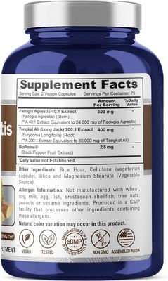 NusaPure Fadogia Agrestis 24,000mg Tongkat Ali 80,000mg - 150 Veggie Caps - Non-GMO, Made in USA, Serving 2 VCaps, BioPerine
