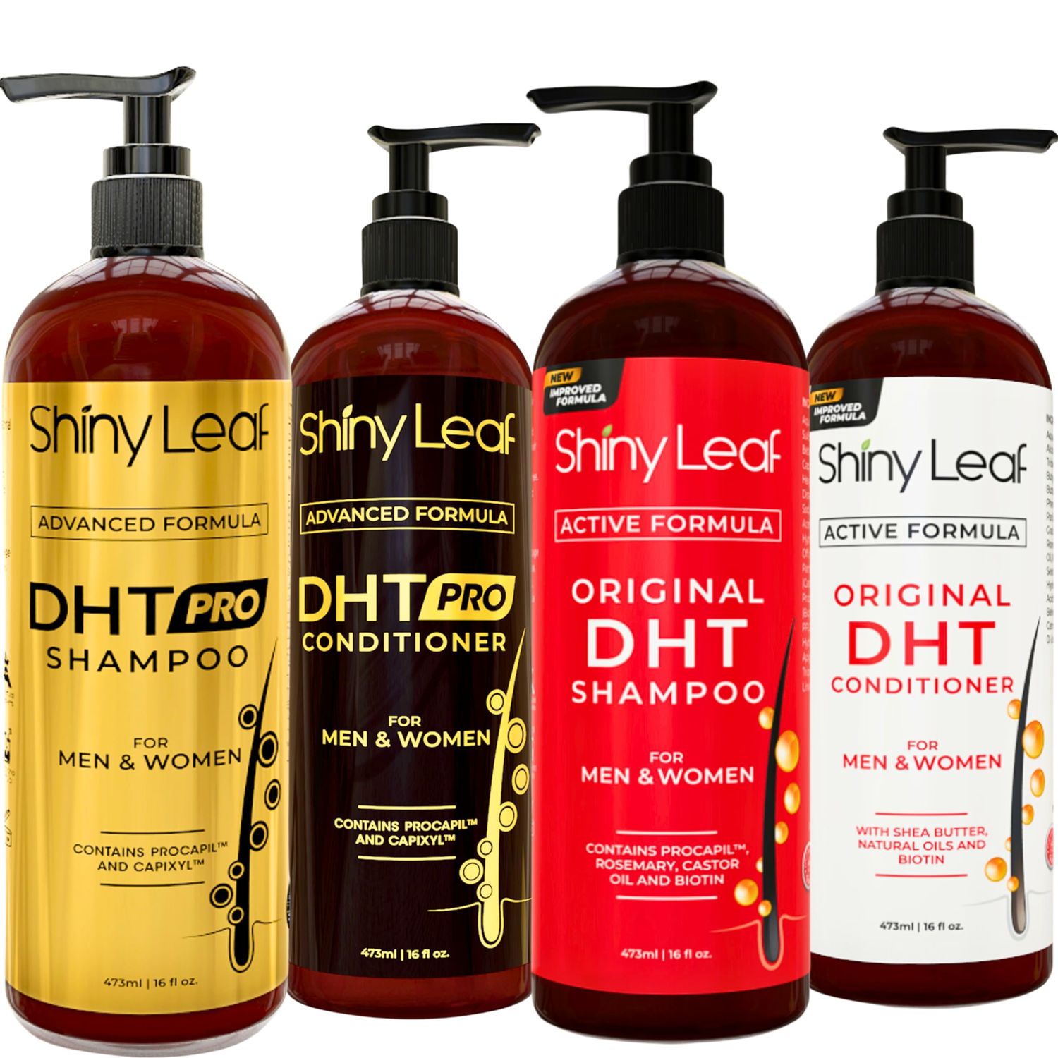 Shiny Leaf DHT Blocker Shampoo And Conditioner Bundle With Procapil, Capixyl, Biotin, Castor Oil - Professional Strength Hair Growth Shampoo And Conditioner Sets for Men And Women (4x16 Fl.Oz)