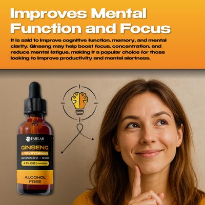 FabLab Ginseng L-Tryptophan Liquid Extract, Ashwagandha, Ginkgo, Red Korean Panax - Cognitive Support, Stress Relief, Energy Booster, 4 fl oz