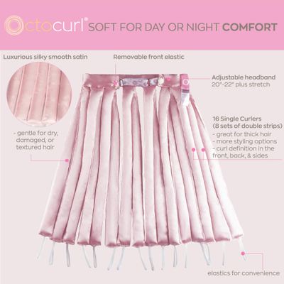 Octocurl Satin Hair Curlers - Heatless Curls Overnight - Headband Curlers for Long Hair (Satin - Pink)