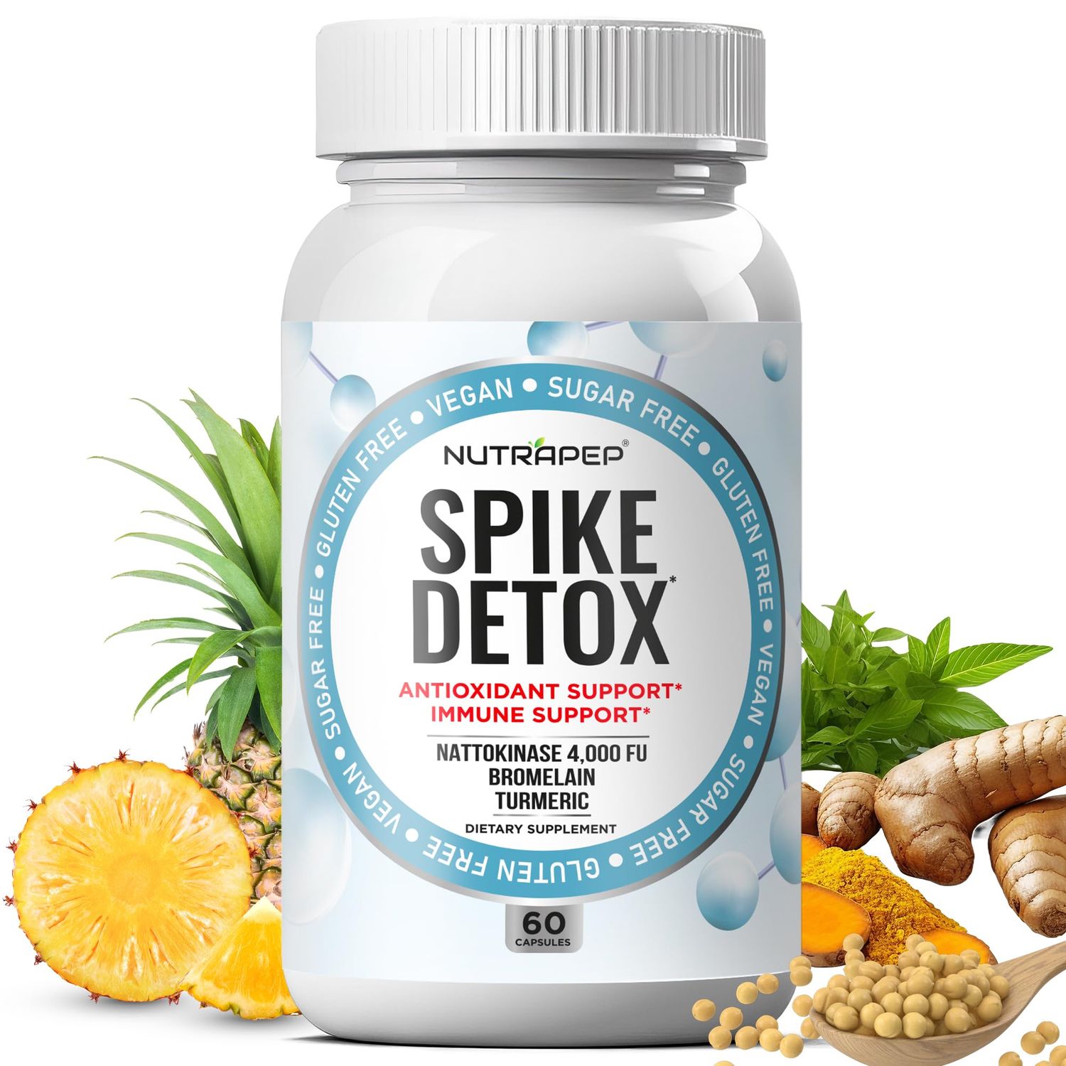 NutraPep Spike Protein Detox Supplement - 4000 FU Nattokinase with Bromelain Selenium Dandelion Root Turmeric Extract Curcumin - Foreign Protein Cleanse and Immune Support - Vegan Gluten-Free