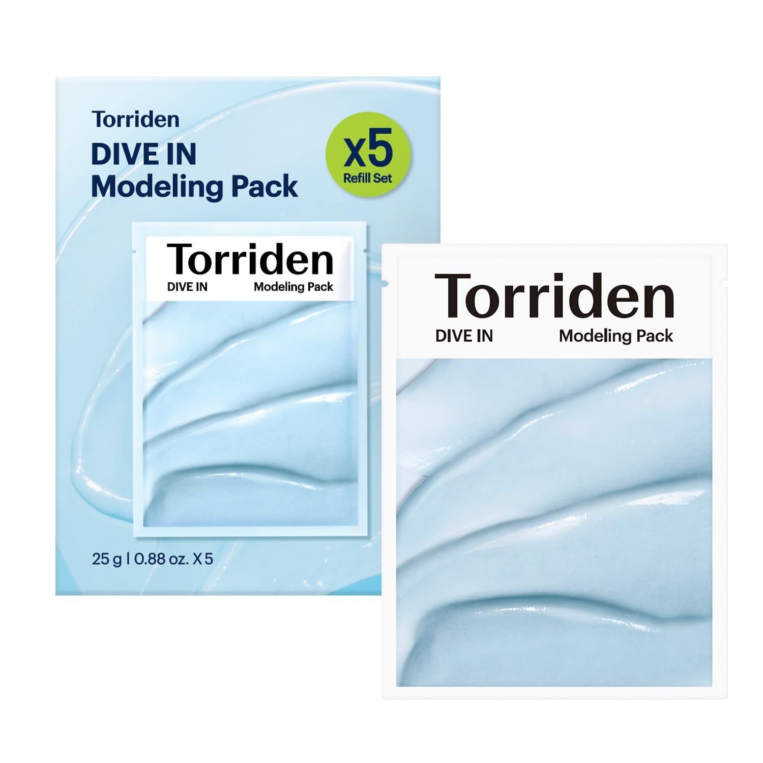 Torriden DIVE IN Modeling Mask (pack of 5) Intensive Hydration and Cooling 5D Hyaluronic Acid Complex, Glucose Algin, Kaolin