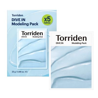 Torriden DIVE IN Modeling Mask (pack of 5) Intensive Hydration and Cooling 5D Hyaluronic Acid Complex, Glucose Algin, Kaolin