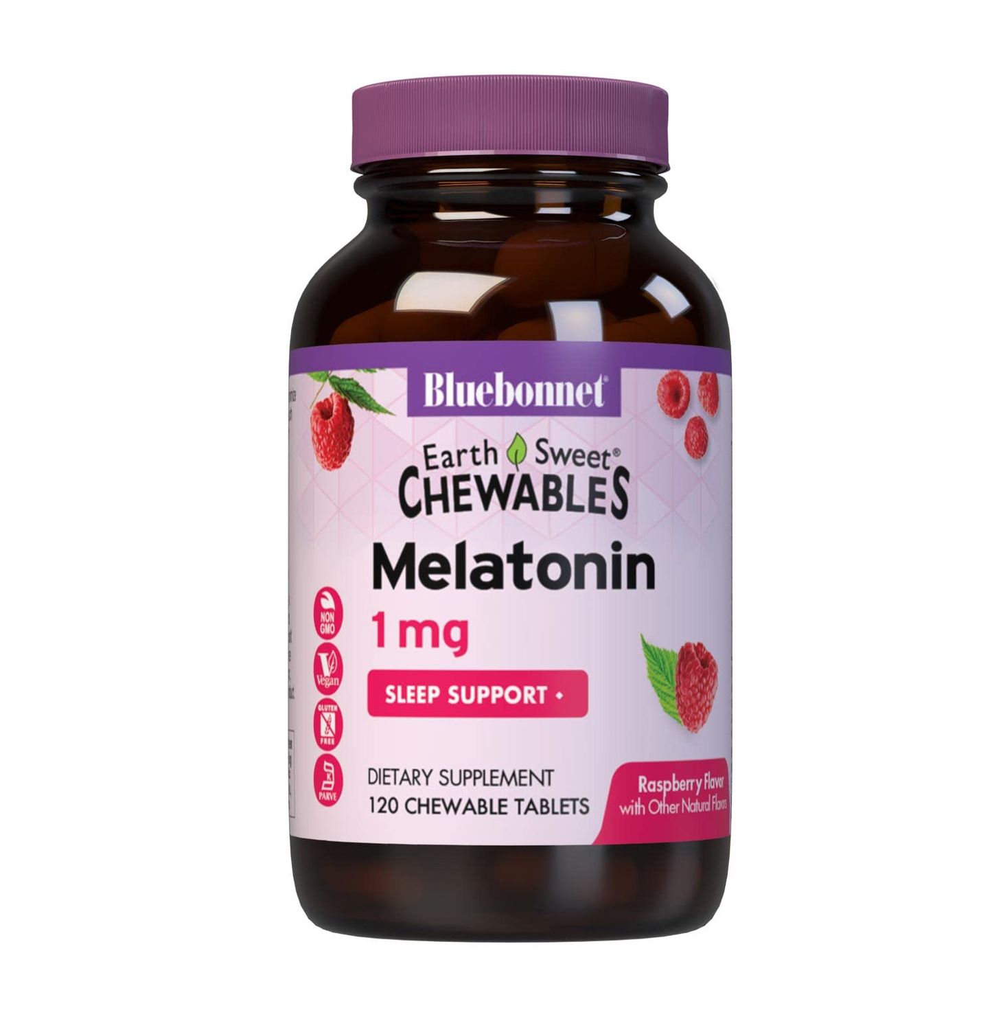 Bluebonnet Nutrition EarthSweet Melatonin 1 mg Fast-Acting Quick Dissolve Nighttime Relaxation Restful Sleep Support - Sleep Aid - Gluten-Free, Vegan - Raspberry Flavor - 120 Chewable Tablets