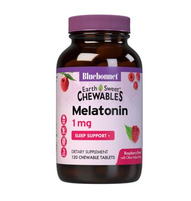 Bluebonnet Nutrition EarthSweet Melatonin 1 mg Fast-Acting Quick Dissolve Nighttime Relaxation Restful Sleep Support - Sleep Aid - Gluten-Free, Vegan - Raspberry Flavor - 120 Chewable Tablets
