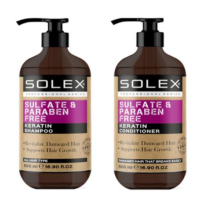Solex Keratin Shampoo and Conditioner Set for Hair Growth- Sulfate Paraben Free - Volumizing Shampoo - Treatment for Men Women Hair Thickening Volumizing Products, (2 pc. X 16.9 Fl Oz 500mL)