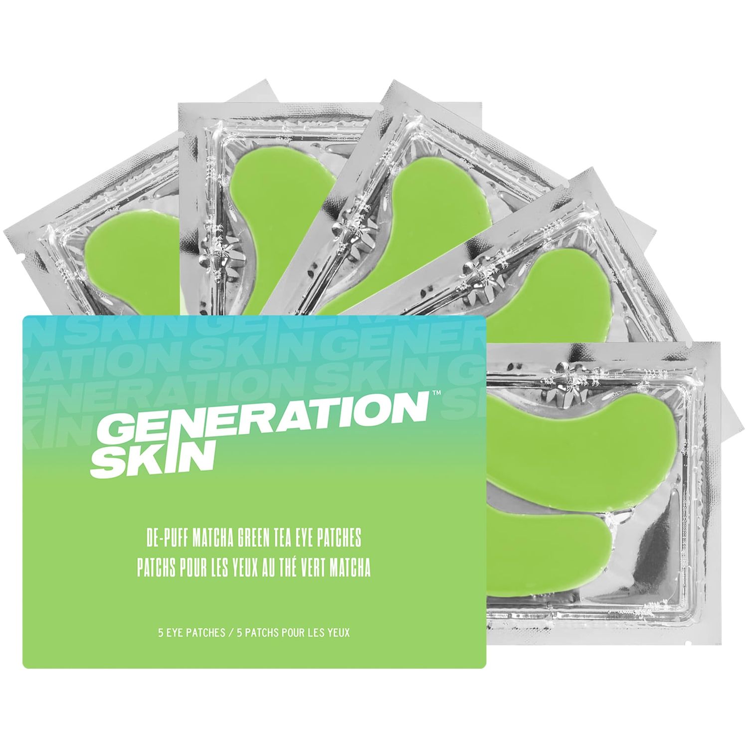 Generation Skin Eye Patches for Dark Circles and Puffiness, Under Eye Mask with Hyaluronic Acid and Matcha Green Tea, Vegan and Cruelty-Free Under Eye Patches, Green Tea Eye Masks, 5-Pack