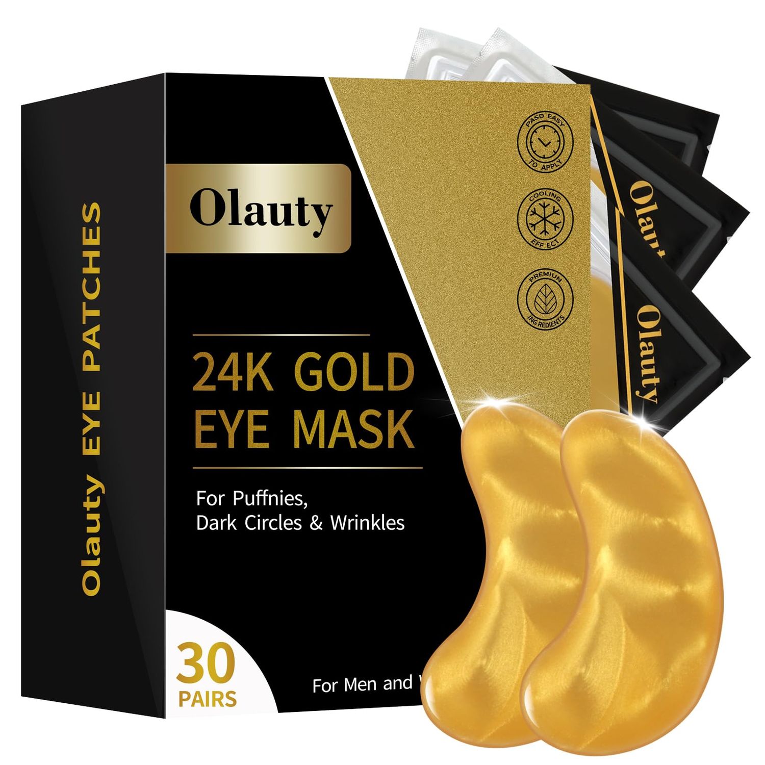 24k Gold Under Eye Patches,30 Pcs Collagen Under Gel Eye Masks,Reducing Fine and Lines Dark Circleeye Patches,Gel Eye Masks Beauty Personal Care,Black Box