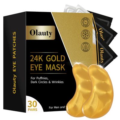 24k Gold Under Eye Patches,30 Pcs Collagen Under Gel Eye Masks,Reducing Fine and Lines Dark Circleeye Patches,Gel Eye Masks Beauty Personal Care,Black Box