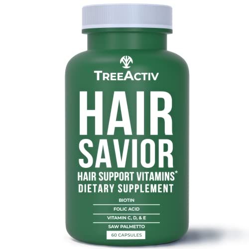 TreeActiv Hair Savior Biotin Saw Palmetto Hair Growth Vitamins Volumizer Thickening Supplement for Men, Women Folate, MSM, B Complex Pills for Hair, Skin, Nails 60 Capsules, 30-Day Supply