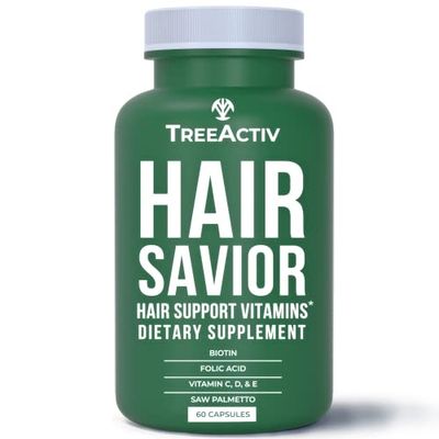 TreeActiv Hair Savior Biotin Saw Palmetto Hair Growth Vitamins Volumizer Thickening Supplement for Men, Women Folate, MSM, B Complex Pills for Hair, Skin, Nails 60 Capsules, 30-Day Supply