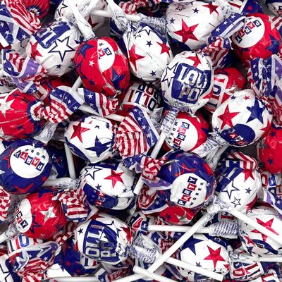 4th of July Candy 2 Pound Bag, 35 Pieces Patriotic Lollipops Gum-Filled Patriotic Candy Individually Wrapped Cherry, Blue Raspberry, Vanilla Flavors