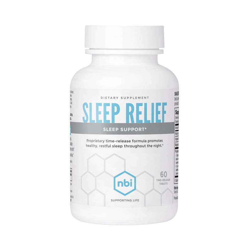 NBI Sleep Relief Melatonin Natural Formula Soothing Bedtime Supplement Sleep Support with Magnesium and L-Theanine 60ct Tablets