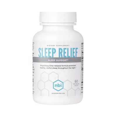 NBI Sleep Relief Melatonin Natural Formula Soothing Bedtime Supplement Sleep Support with Magnesium and L-Theanine 60ct Tablets