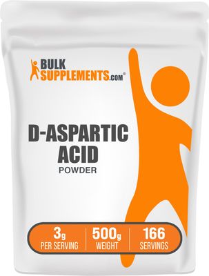BulkSupplements.com D-Aspartic Acid Powder - D-Aspartic Acid Supplement for Men, Unflavored Amino Acid - Pure Gluten Free, 3g per Serving, 500g (1.1 lbs) (Pack of 1)