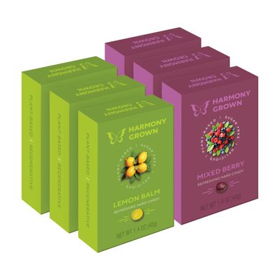 Stevita Harmony Grown Hard Candy - 6 Pack, 3 Each Flavor - 1.4 oz Shake Share Box - Mixed Berry and Lemon Balm - Sugar Free, Non-GMO, Keto Friendly - Made in Italy