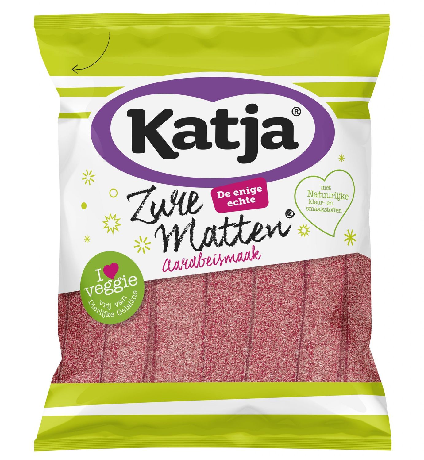 Katja Zure Matten Sour Strawberry Gummy Candy Strips 125g 4.4 ounce
