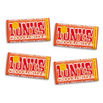 Tony&#39;s Chocolonely 32 Milk Chocolate Caramel Sea Salt Bars, 6.35 Oz, 4 Bars
