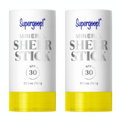 Supergoop! Mineral Sheer Stick SPF 30 Sunscreen - 100 Mineral, Broad Spectrum Sunscreen for Face Body - Helps Filter Blue Light - Natural Finish - For All Skin Types - 0.7 fl oz, Pack of 2