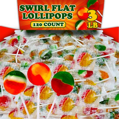 Bulk Lollipops Individually Wrapped Candy, 3 Lbs Assorted Flavored Suckers, Mixed Fruit Swirl Colors, Classic Round Flat Candy Pops, Bulk Easter Candy for Kids, Pinatas