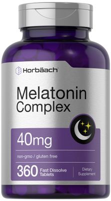Horbach Melatonin 40mg Complex 360 Fast Dissolve Tablets Adult Extra Strength Supplement with Chamomile and Ashwagandha Vegetarian, Non-GMO, Gluten Free